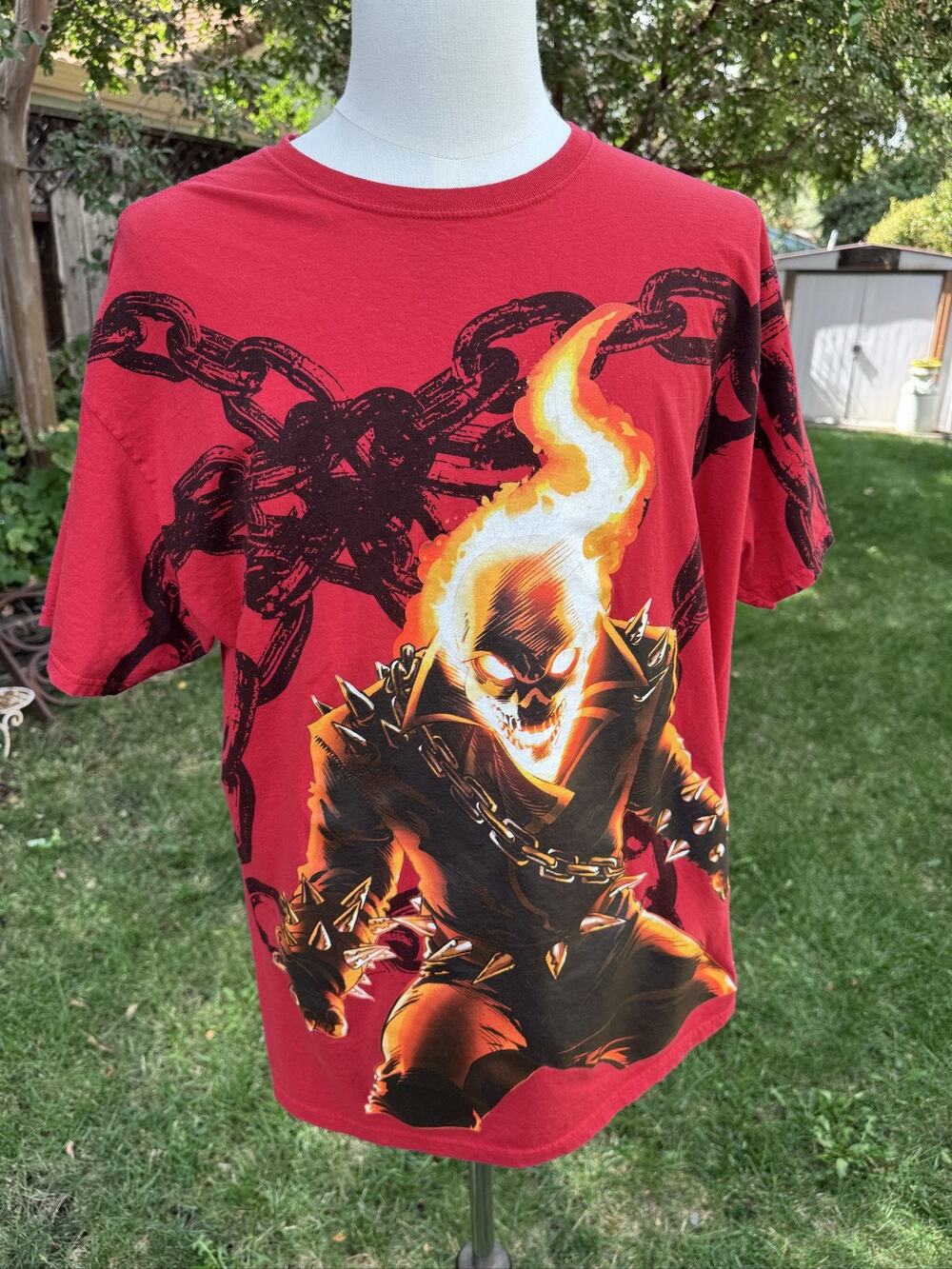 Marvel Ghost Rider T-Shirt Men XL Red Graphic Print Cotton Crew Neck